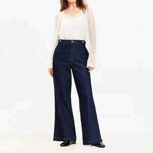 LOFT Women's Navy Rinse Wash Refined High Rise Trouser Jeans Size 29/8 Petite